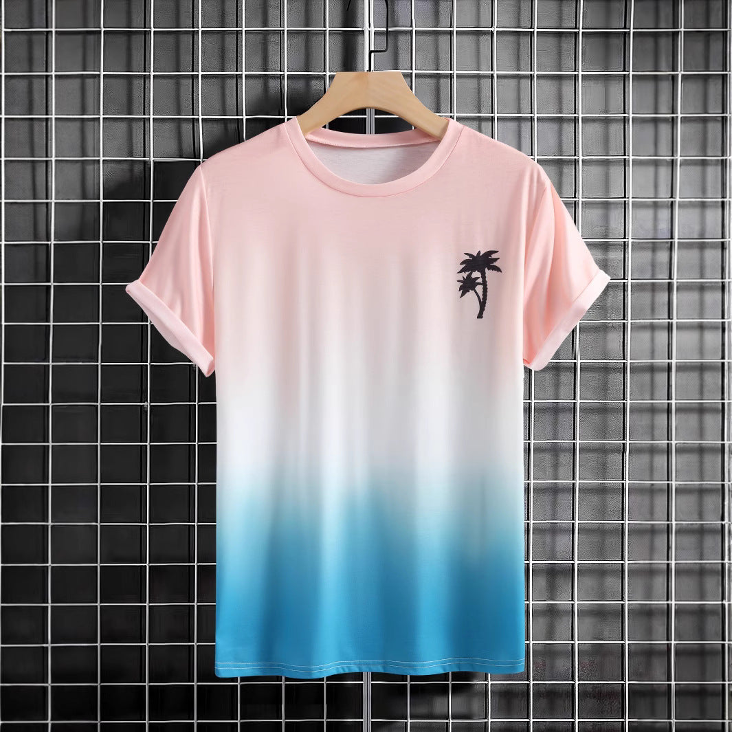 Herren T-Shirt mit modernem Farbverlauf und Palmenstickerei R&B