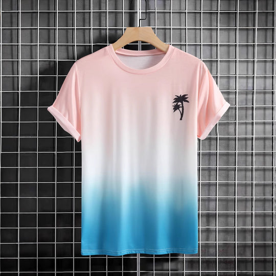 Herren T-Shirt mit modernem Farbverlauf und Palmenstickerei R&B