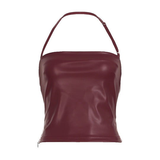 Damen Leder-Oberteil mit schmalem Schnitt und verstellbaren Trägern R&B
