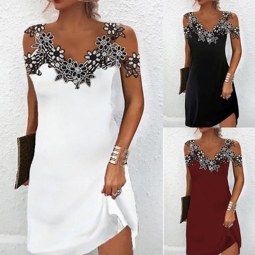 Damen Elegantes Kleid mit Spitzenbesatz R&B