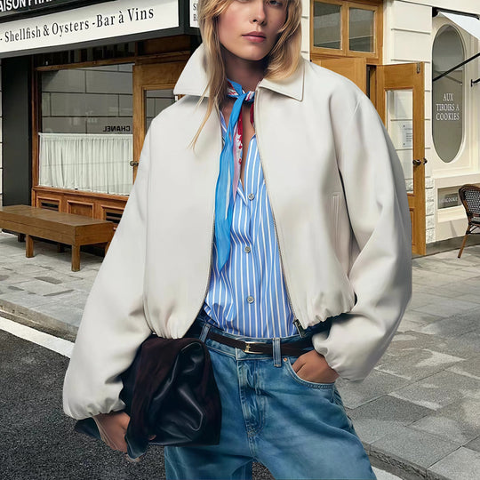 Damen Lässige Bomberjacke mit Reißverschluss und elastischen Ärmelbündchen R&B