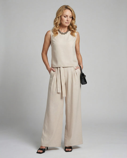 Damen Zweiteiler Set Leinen Hose
