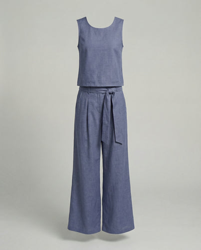 Damen Zweiteiler Set Leinen Hose