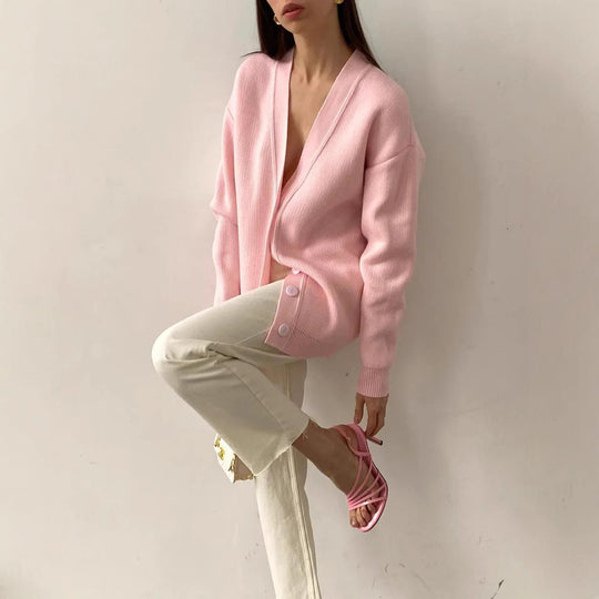 Damen Strick-Cardigan mit V-Ausschnitt und feiner Knopfleiste R&B