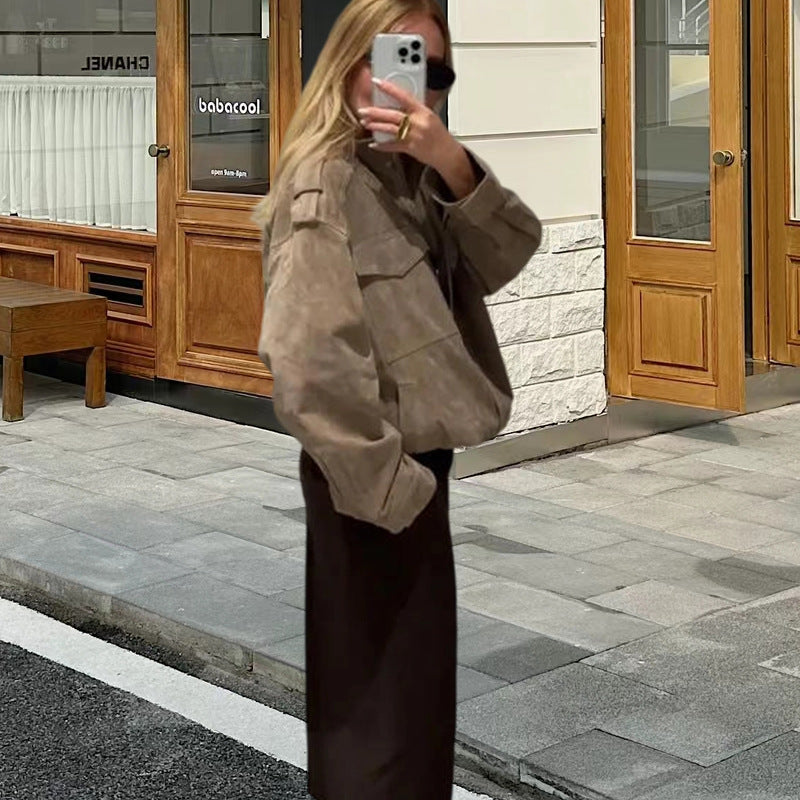 Damen Fetziges Wildlederjacke mit praktischen Taschen R&B