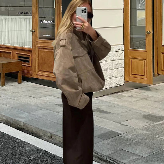 Damen Fetziges Wildlederjacke mit praktischen Taschen R&B
