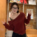 Damen lässiger Strickpullover mit Off-Shoulder-Design und modernen Rippdetails