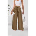 Damen Weite Hochtaillierte Hose mit Schleifenbund und Falten R&B