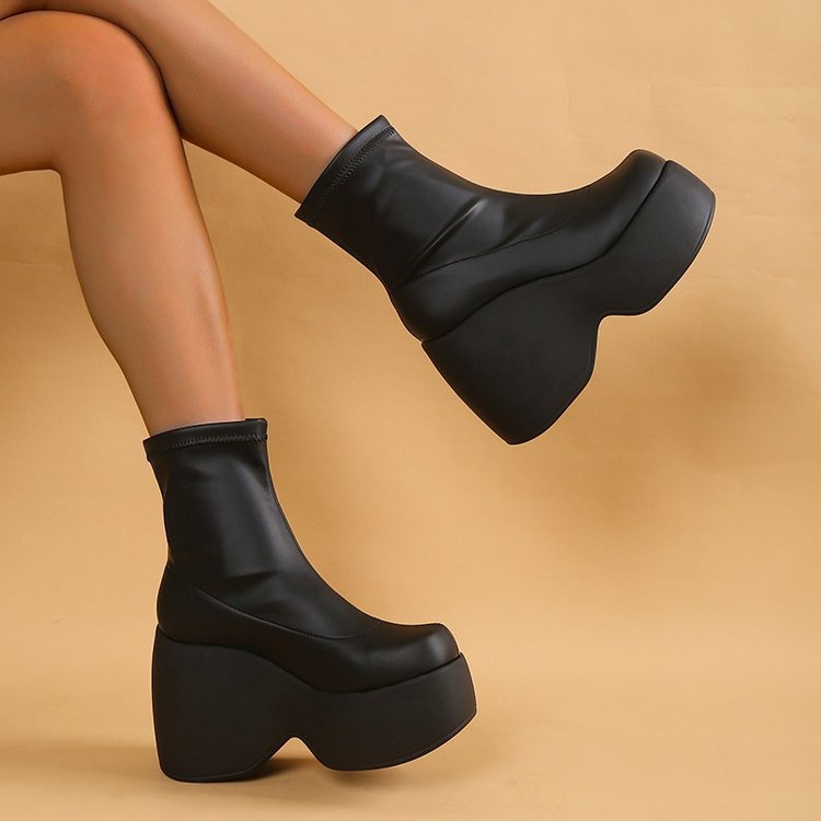 Damen Chunky Ankle Boots mit hohem Plateau und elastischem Obermaterial Heidi Mode