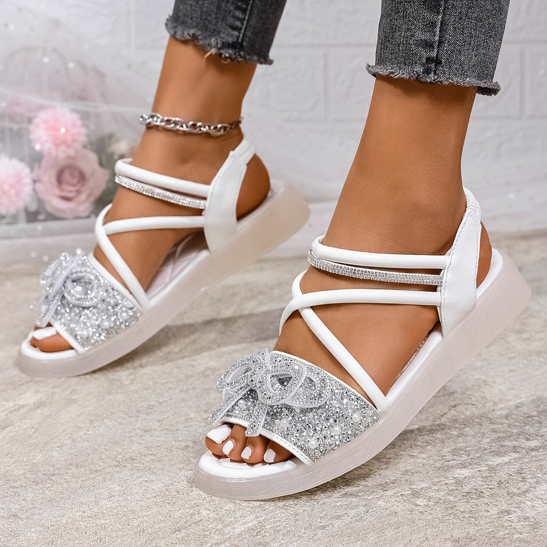 Damen Glamouröse Riemchen-Sandalen mit funkelnden Schleifenverzierungen R&B