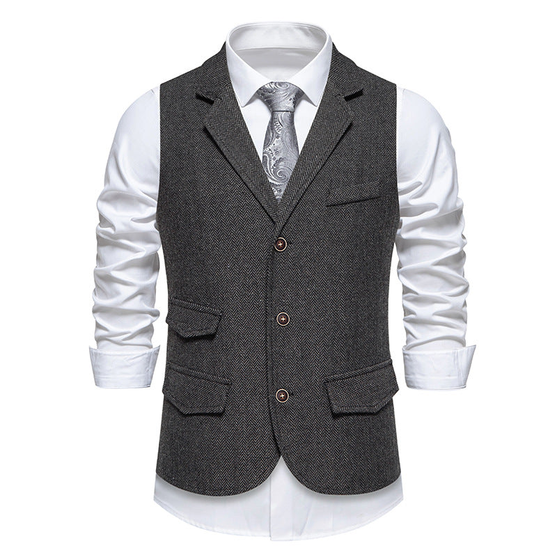 Herren elegante Anzugweste im klassischen Herringbone-Design mit praktischen Taschen R&B 1758809564