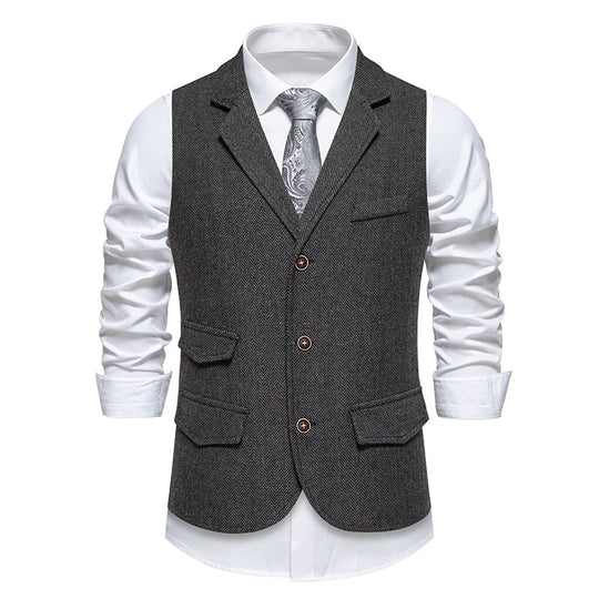 Herren elegante Anzugweste im klassischen Herringbone-Design mit praktischen Taschen R&B 1758809564