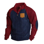 Herren nan geripptes Waffel-Henley-Langarmshirt mit Stehkragen Druckknopfleiste Kontrastärmeln und Brusttasche R&B