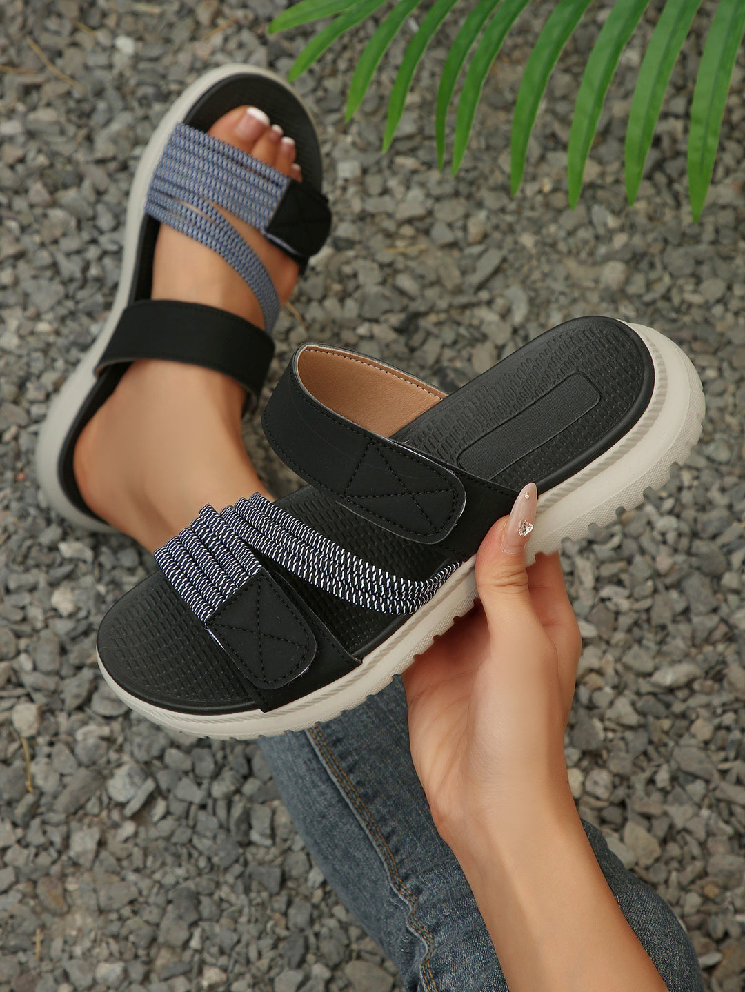 Damen komfortable Riemchensandalen mit elastischem Fußbett R&B