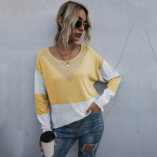 Damen lässiger V-Pullover mit modischem Netzdesign R&B