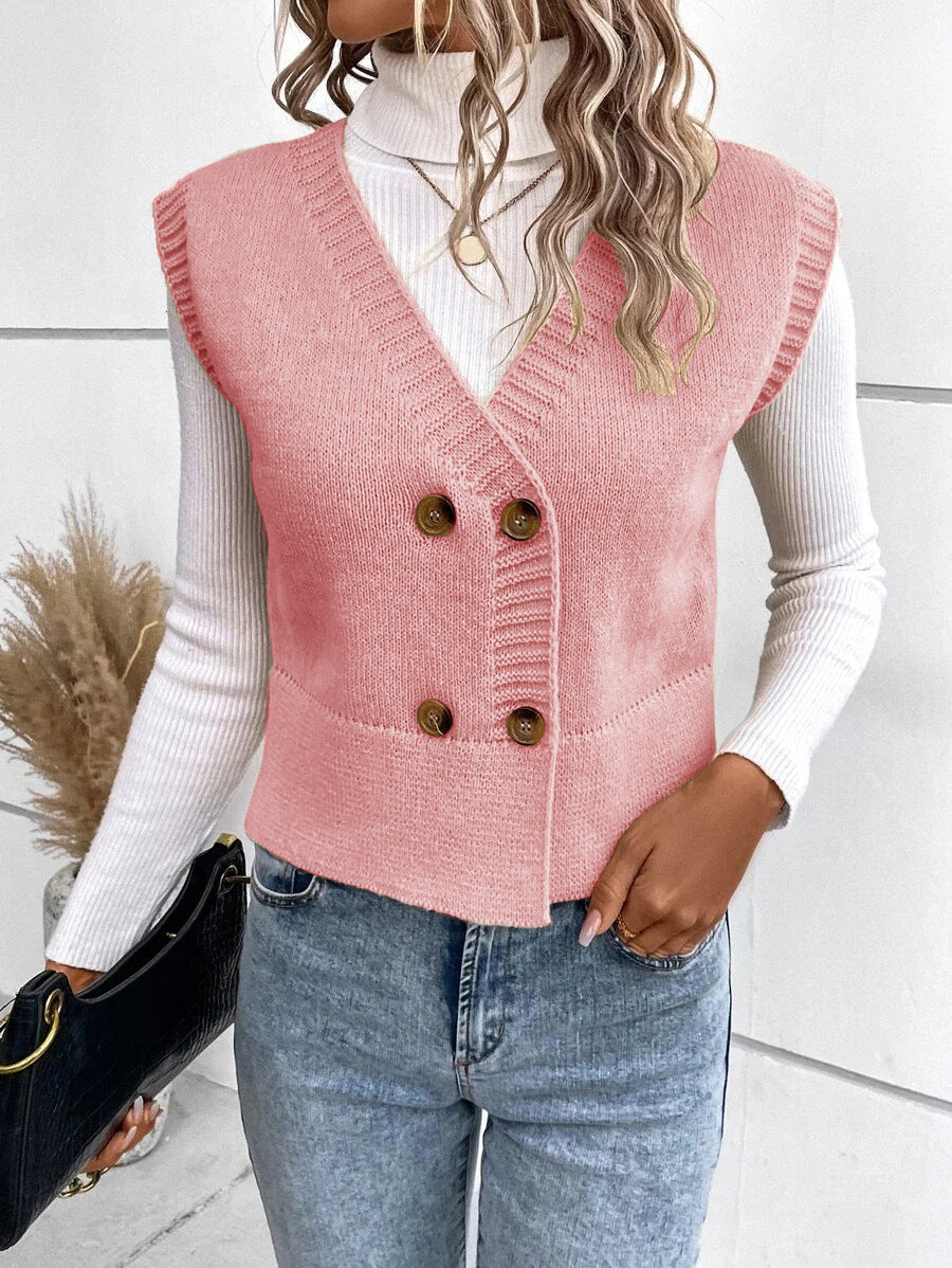 Damen Strickweste mit doppelter Knopfleiste R&B