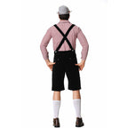 Herren nan kurze Trachtenlederhose in Veloursleder-Optik mit besticktem Brustlatz und verstellbaren Trägern R&B