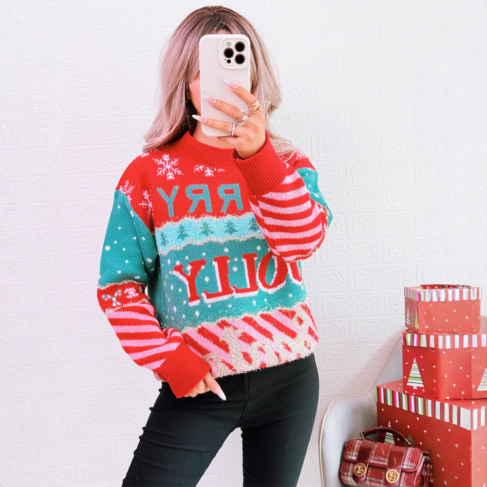 Damen festlicher Strickpullover mit kreativem Weihnachtsdesign R&B