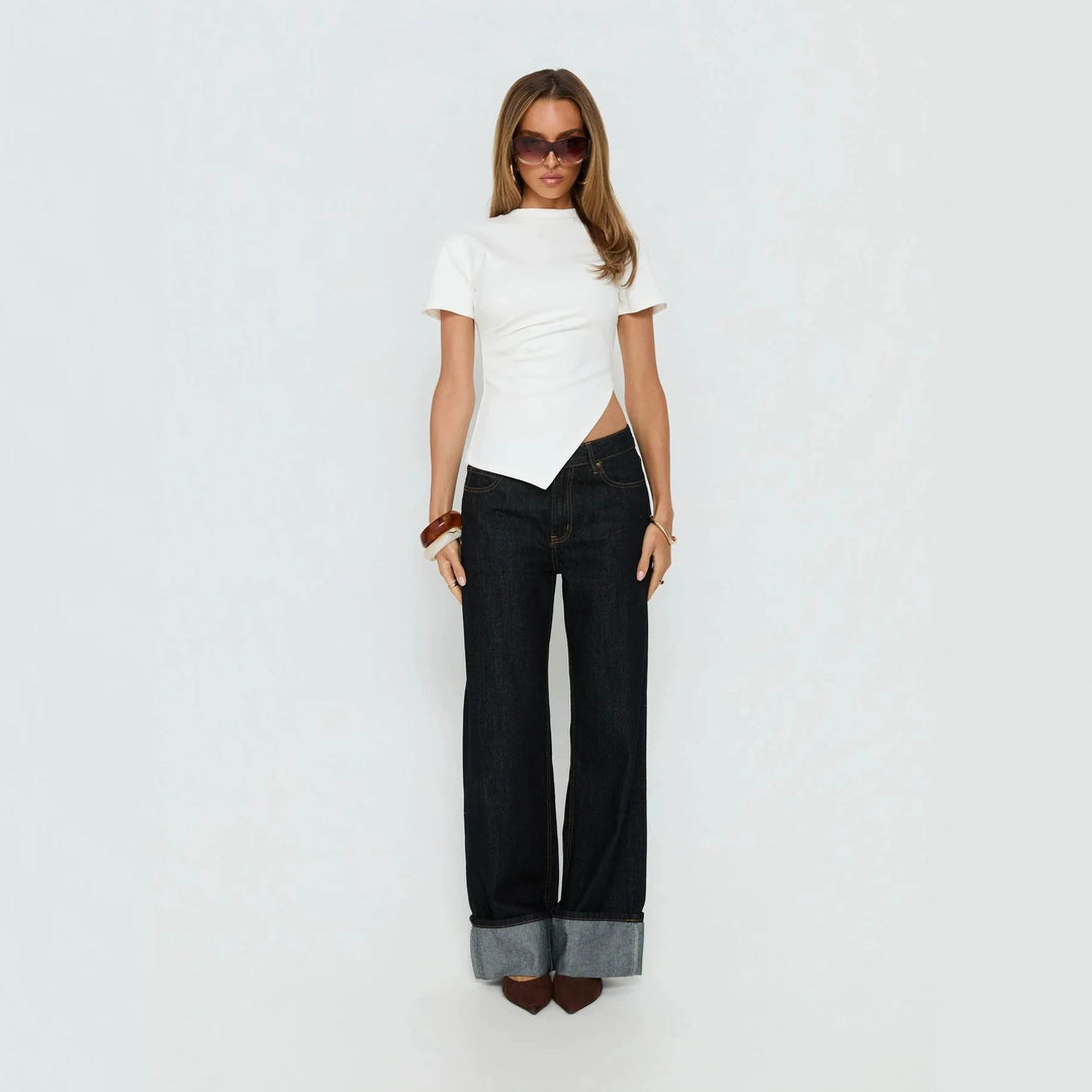 Damen modernes Kurzarm-Top mit asymmetrischem Schnitt und figurbetontem Design R&B