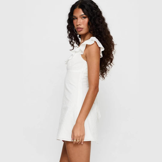 Damen Mini-Kleid mit Rüschenausschnitt und figurbetontem Schnitt R&B