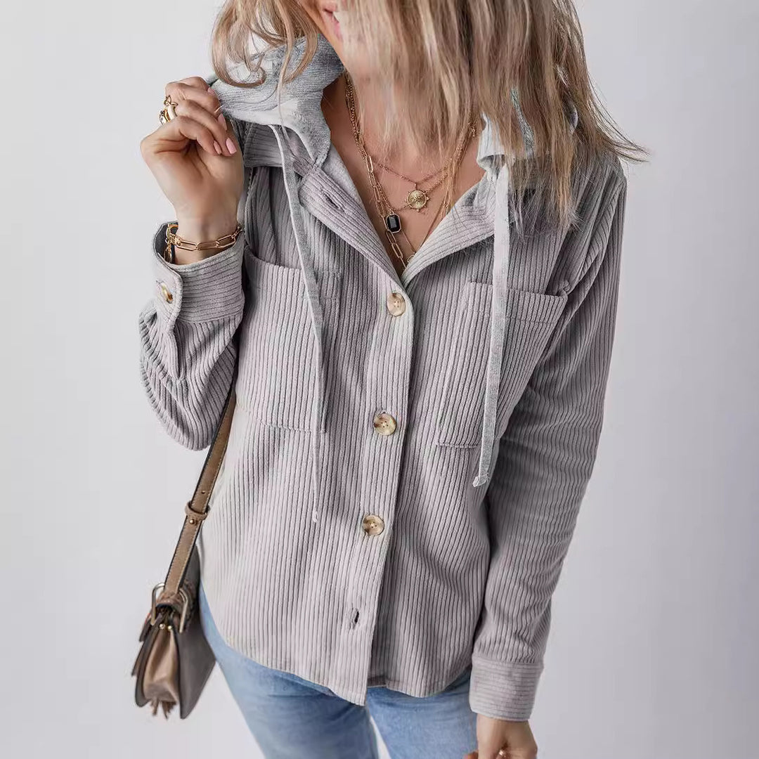 Damen lässige Oversized-Hemdjacke mit Kapuze und strukturiertem Stoff R&B