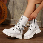Damen Modische Schnürstiefeletten mit verstellbaren Riemen und robuster Sohle R&B