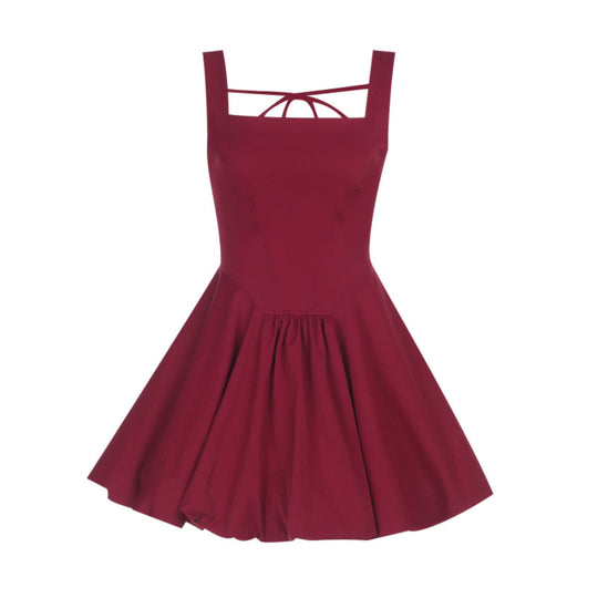 Damen schwingendes Midikleid mit quadratischem Ausschnitt und schmalen Trägern R&B