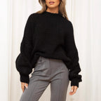 Damen gemütlicher Oversize-Pullover mit voluminösen Ärmeln und weichtexturiertem Strick R&B
