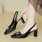 Damen Slingback-Pumps mit dekorativem Riemen und modischem Blockabsatz