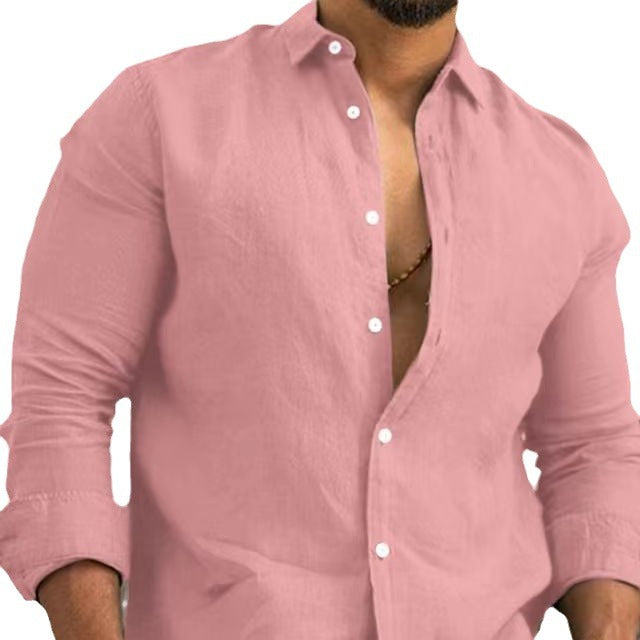 Herren elegantes Leinenhemd mit moderner Knopfleiste R&B