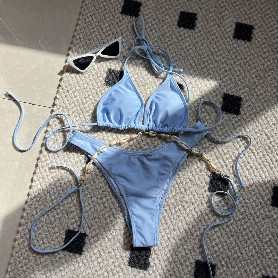 Damen Triangel-Bikini mit dekorativer Muschelstruktur R&B