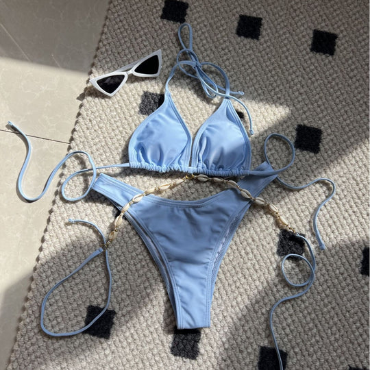 Damen Triangel-Bikini mit dekorativer Muschelstruktur R&B