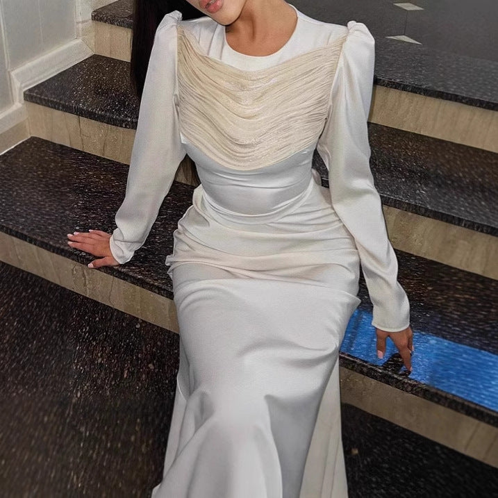 Damen Elegantes Maxikleid mit raffinierten Drapierungsdetails und langem Arm R&B