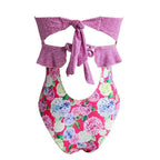 Damen Einteiler Badeanzug mit Rüschen und floralem Design R&B