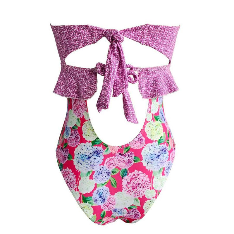 Damen Einteiler Badeanzug mit Rüschen und floralem Design R&B