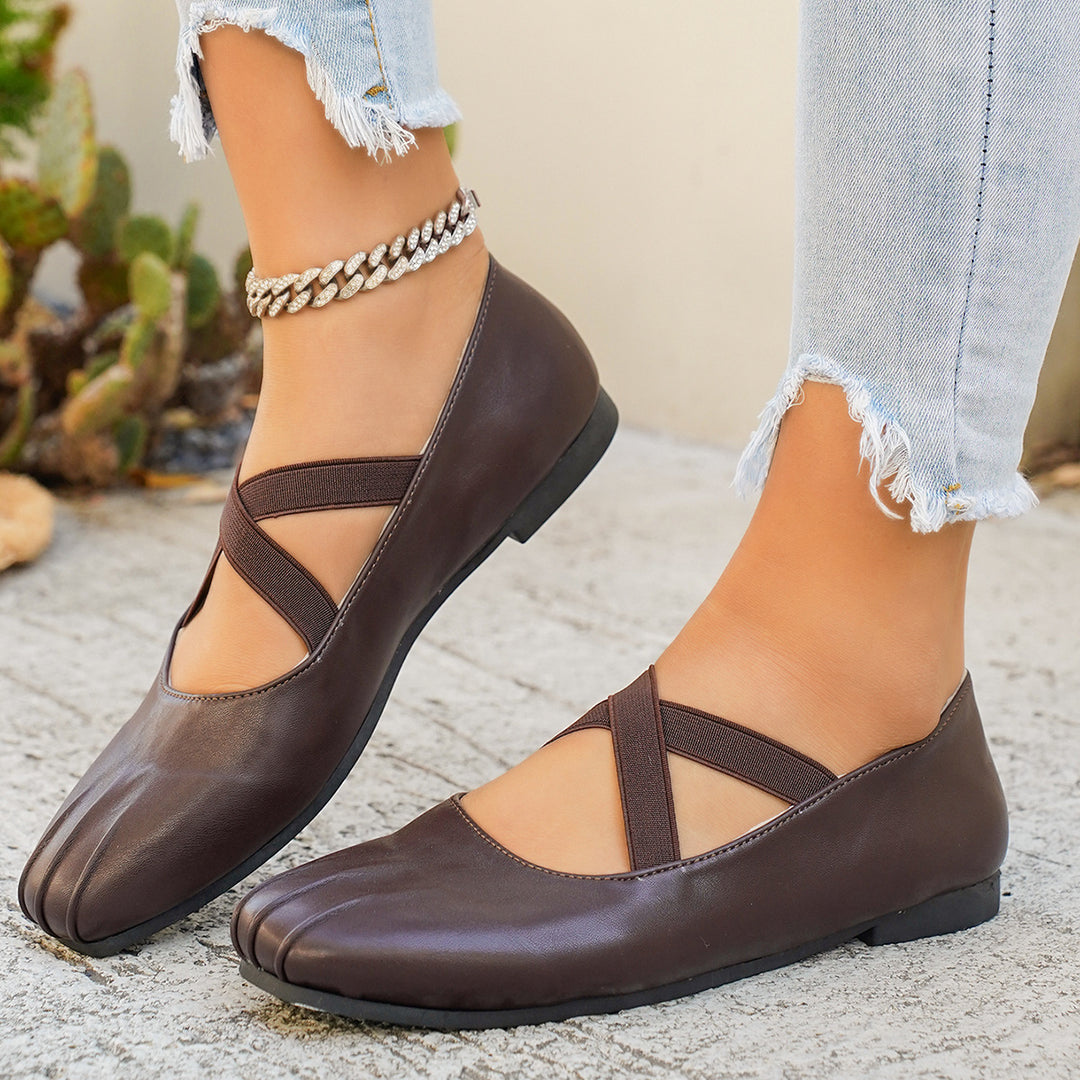Damen modische Ballerinas mit kreuzförmigen Riemen und eleganter Sohle R&B