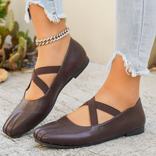 Damen modische Ballerinas mit kreuzförmigen Riemen und eleganter Sohle R&B