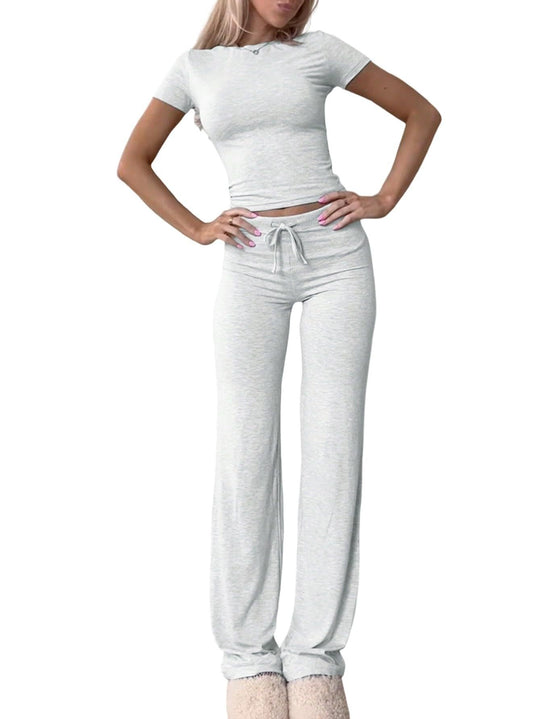 Damen lässiges Lounge-Set mit figurbetontem Oberteil und bequemer Hose R&B