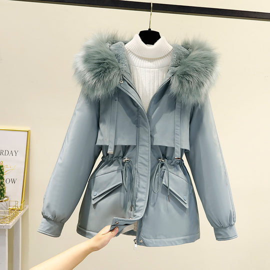 Damen Winterjacke mit funktionalem Reißverschluss und abnehmbarem Kunstpelzkragen R&B