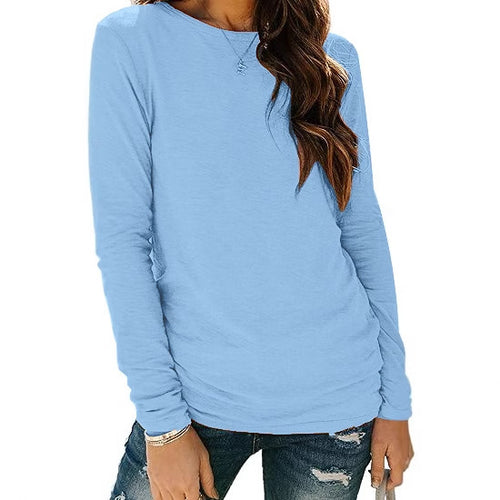 Damen lässiges Longsleeve-Shirt mit dekorativem Raffung R&B