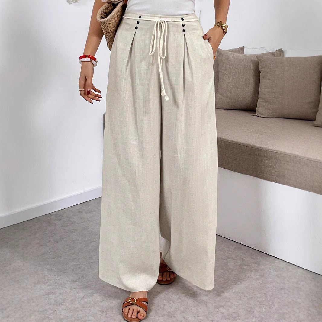Damen Weit geschnittene Leinenhose mit verstellbarem Bund R&B