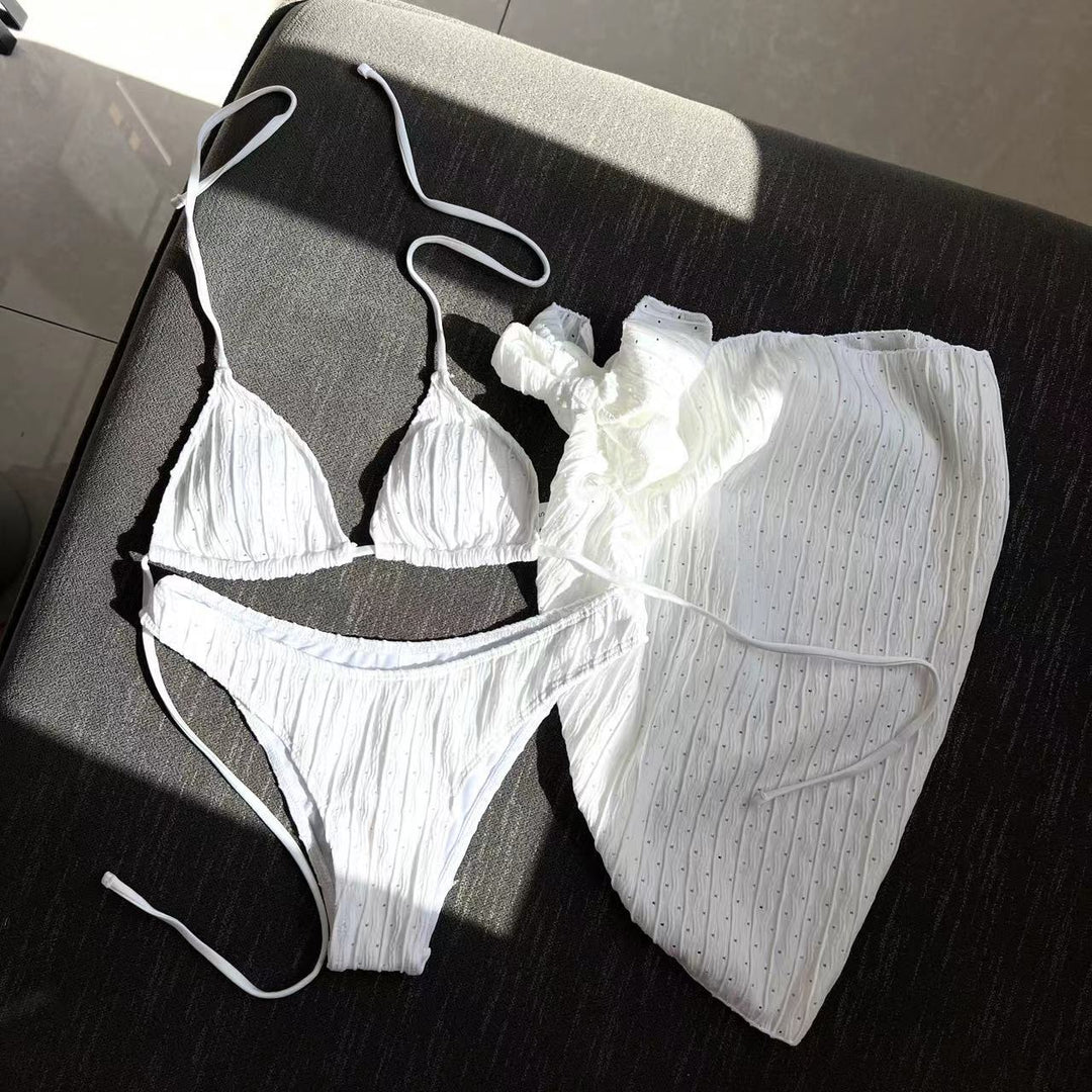 Damen Bikini-Set mit leicht glänzendem Design und verspieltem Wickelrock R&B