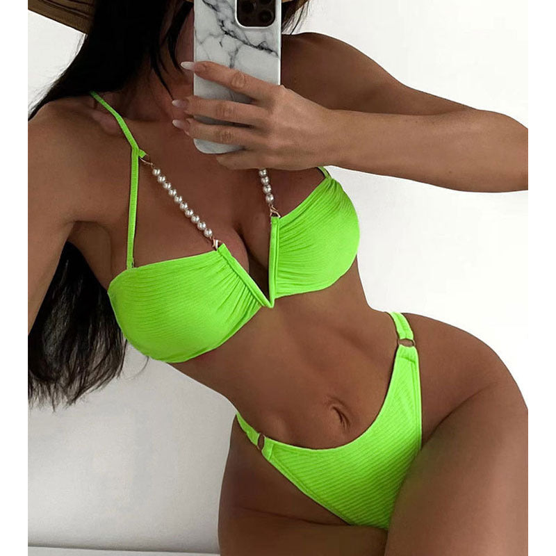 Damen raffinierter Bikinis mit Perlenakzenten R&B
