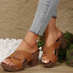 Damen Plattform-Sandalen mit trendigem Holz-Design und breitem Riemen R&B