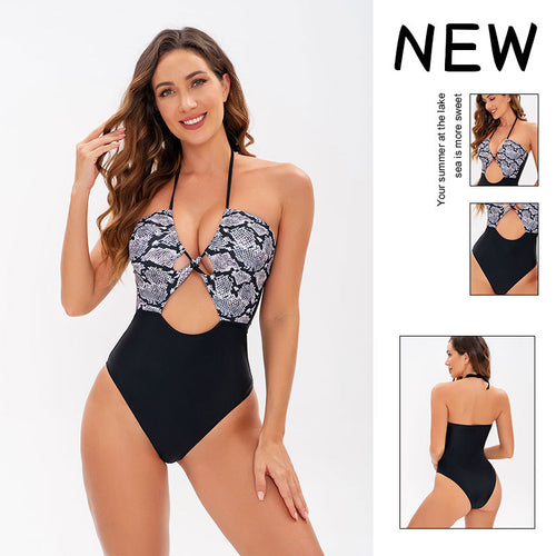 Damen Einteiler Badeanzug mit raffiniertem Schlangenmotiv und Cut-Out-Details R&B