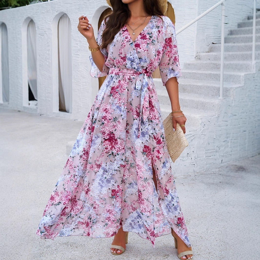 Damen Maxikleid mit eleganter Wickeloptik und seitlichem Schlitz R&B