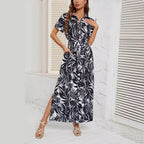 Damen Maxikleid mit raffiniertem Schnitt und tropischem Design R&B
