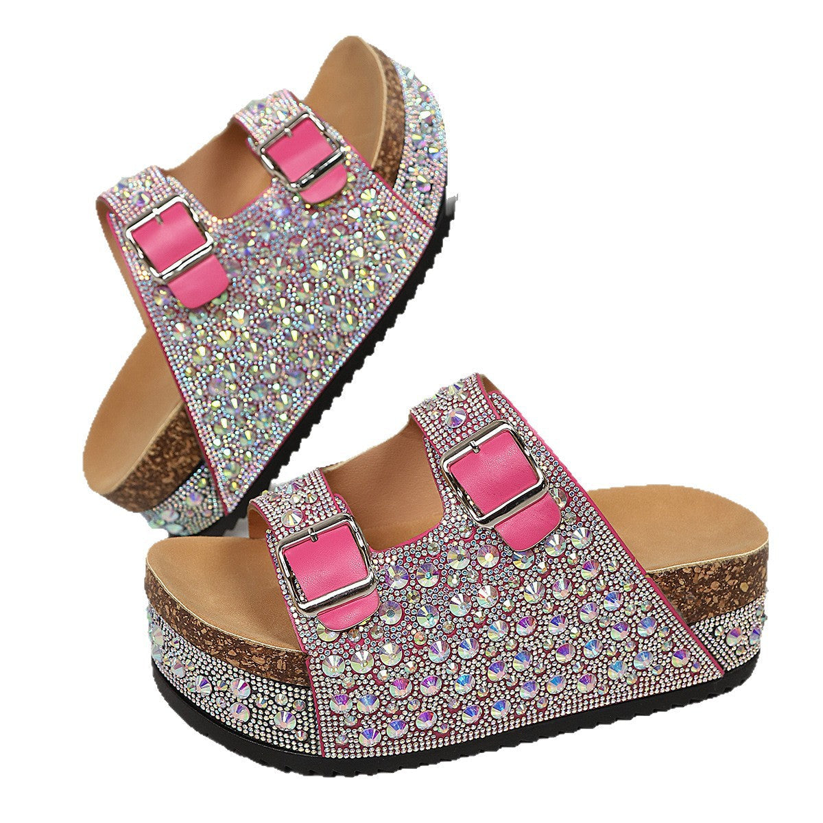 Damen Pailletten-Badesandalen mit breiten Riemen