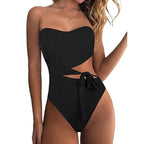 Damen Bandeau Bikini mit asymmetrischem Schnitt und modischem Animal-Print R&B