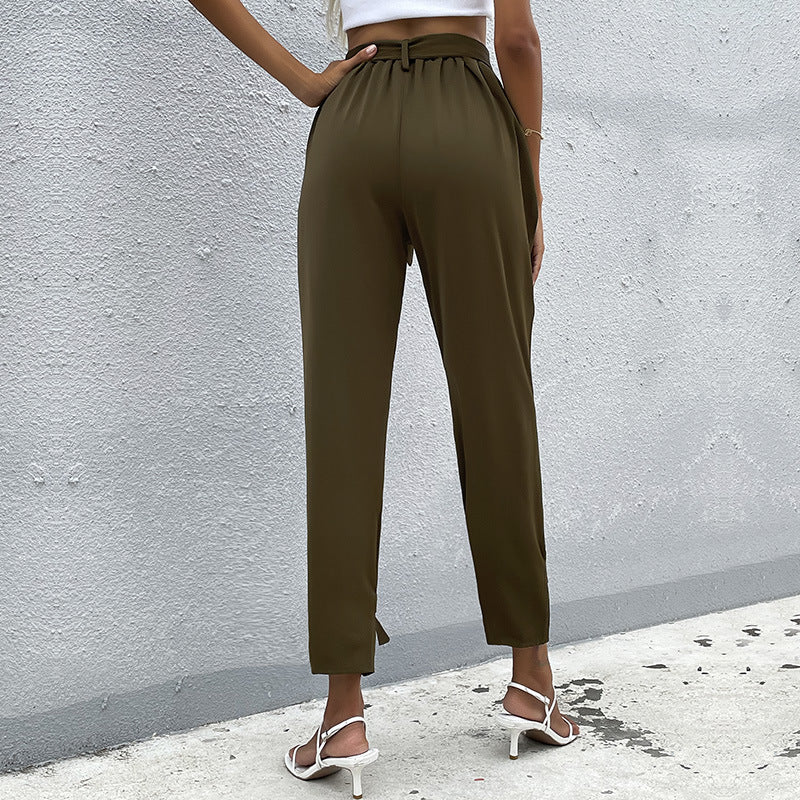 Damen lockere Culotte-Hose mit eleganten Schleifen-Details und Bindegürtel R&B